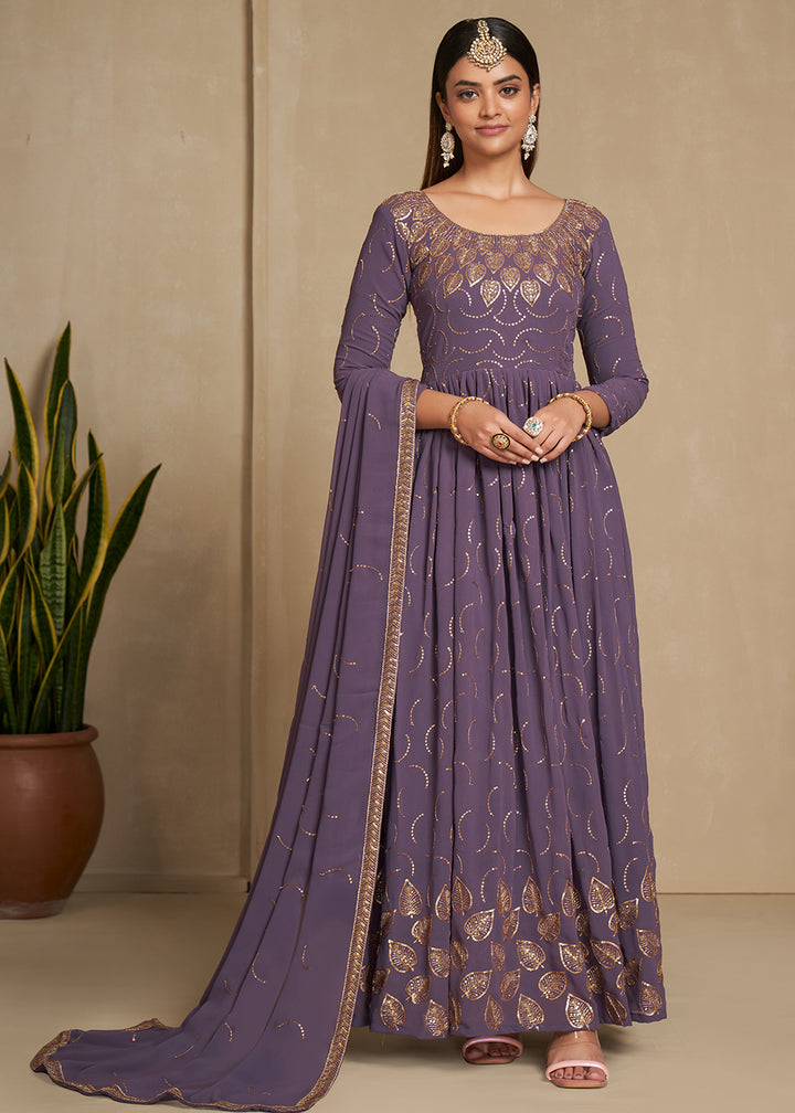 Buy Now Zari & Sequins Embroidered Lavender Anarkali Suit Online in USA, UK, Australia, New Zealand, Canada & Worldwide at Empress Clothing. 