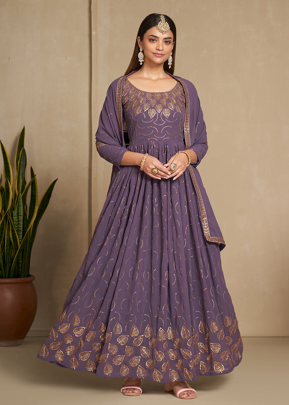 Buy Now Zari & Sequins Embroidered Lavender Anarkali Suit Online in USA, UK, Australia, New Zealand, Canada & Worldwide at Empress Clothing. 