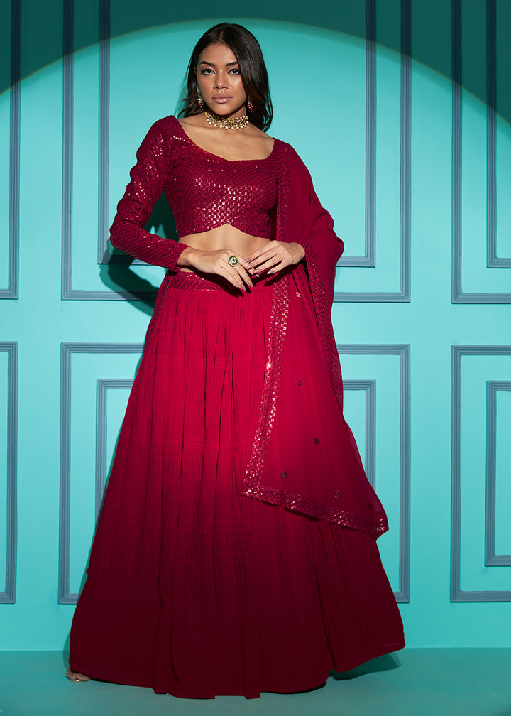Buy Now Exquisite Red Georgette Wedding Party Lehenga Choli Online in USA, UK, Canada & Worldwide at Empress Clothing. 