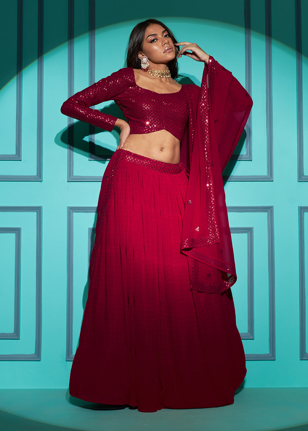 Buy Now Exquisite Red Georgette Wedding Party Lehenga Choli Online in USA, UK, Canada & Worldwide at Empress Clothing. 