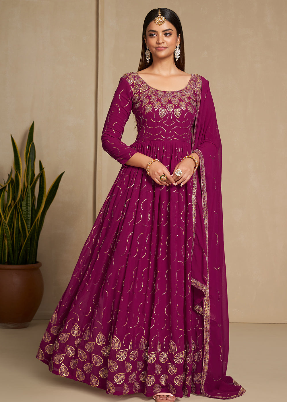 Buy Now Zari & Sequins Embroidered Cherry Pink Anarkali Suit Online in USA, UK, Australia, New Zealand, Canada & Worldwide at Empress Clothing. 