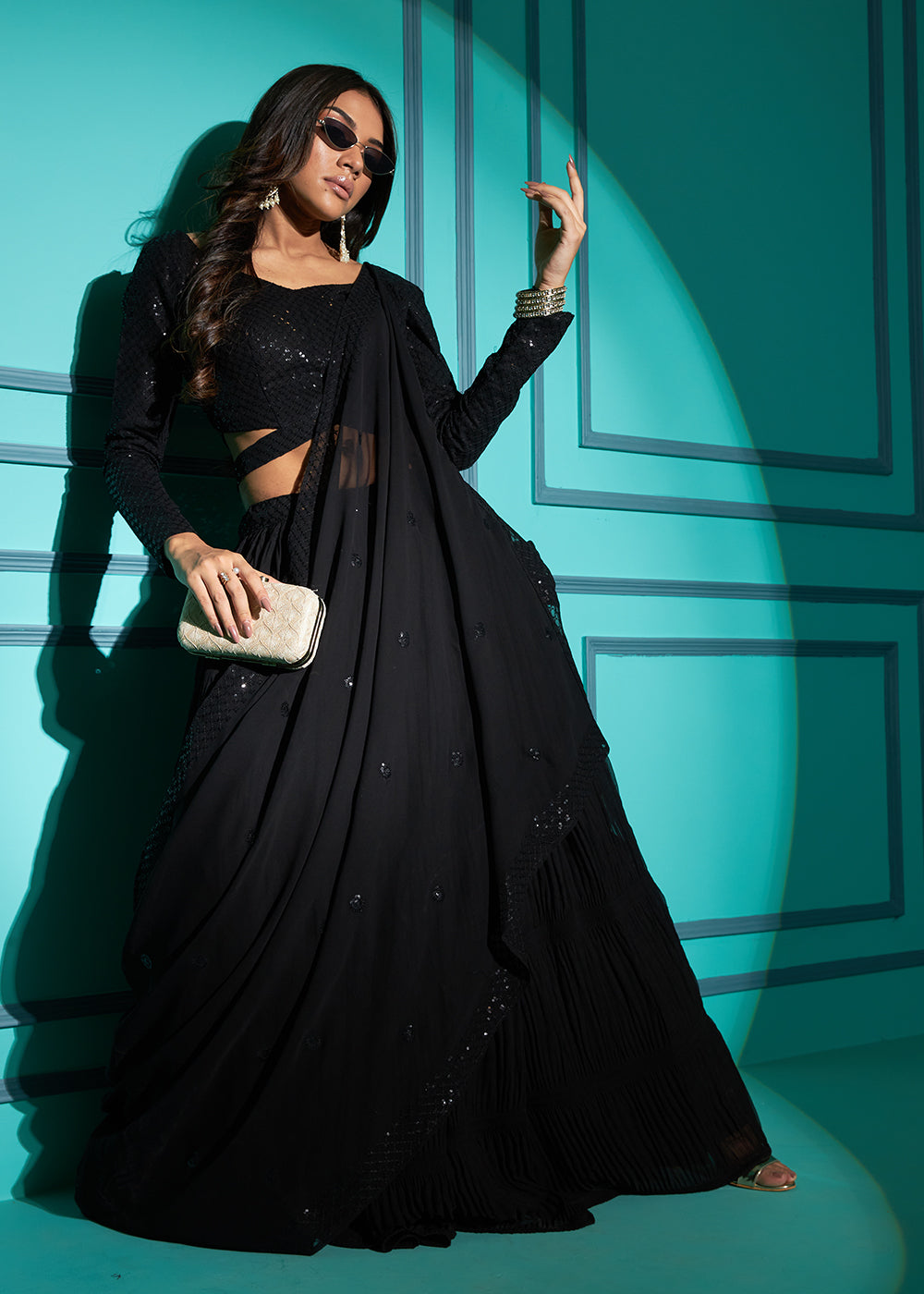 Buy Now Exquisite Black Georgette Wedding Party Lehenga Choli Online in USA, UK, Canada & Worldwide at Empress Clothing.