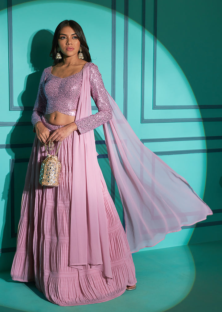 Buy Now Exquisite Dusty Pink Georgette Wedding Party Lehenga Choli Online in USA, UK, Canada & Worldwide at Empress Clothing. 