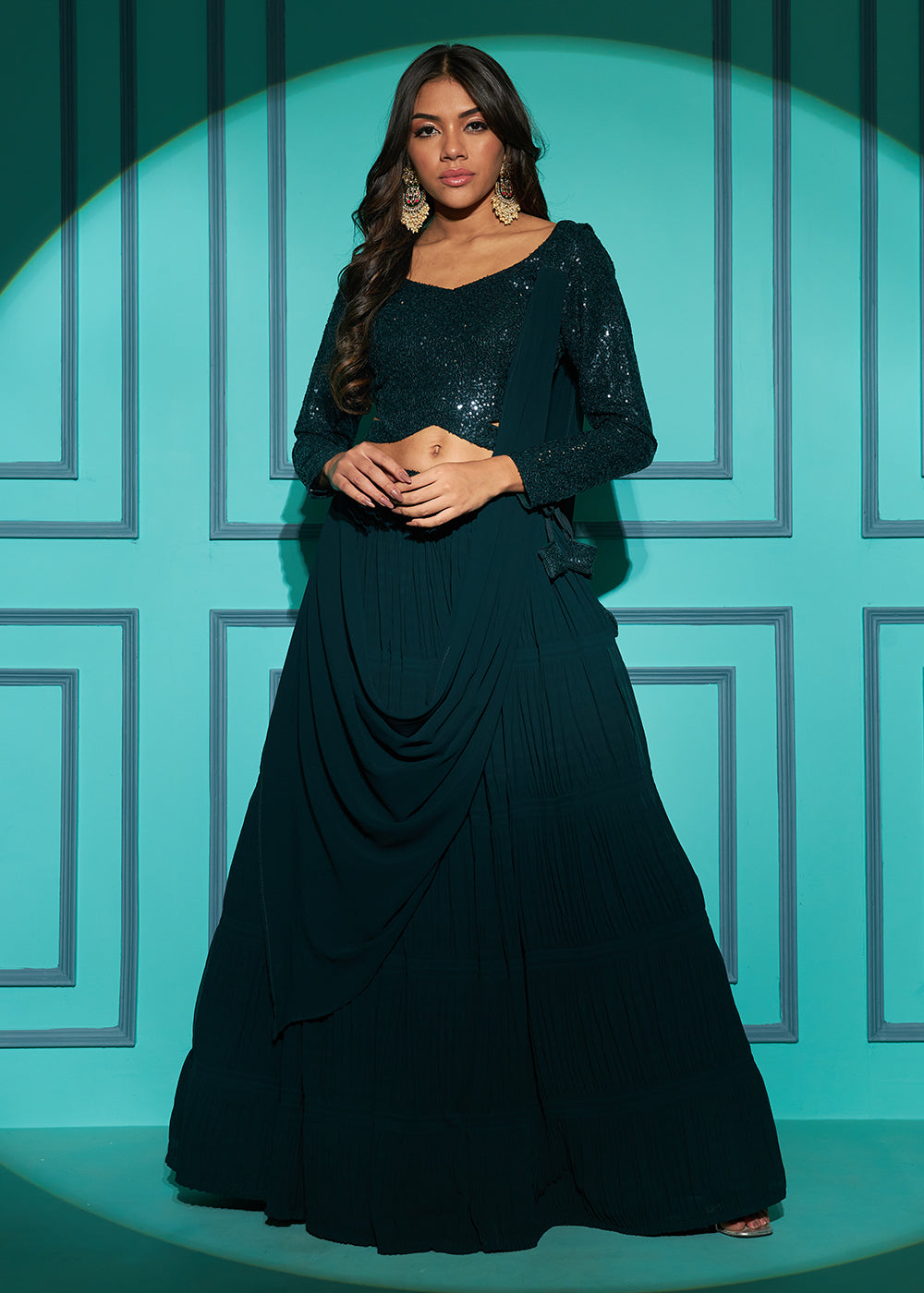 Buy Now Exquisite Dark Green Georgette Wedding Party Lehenga Choli Online in USA, UK, Canada & Worldwide at Empress Clothing. 
