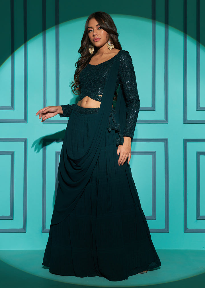 Buy Now Exquisite Dark Green Georgette Wedding Party Lehenga Choli Online in USA, UK, Canada & Worldwide at Empress Clothing. 
