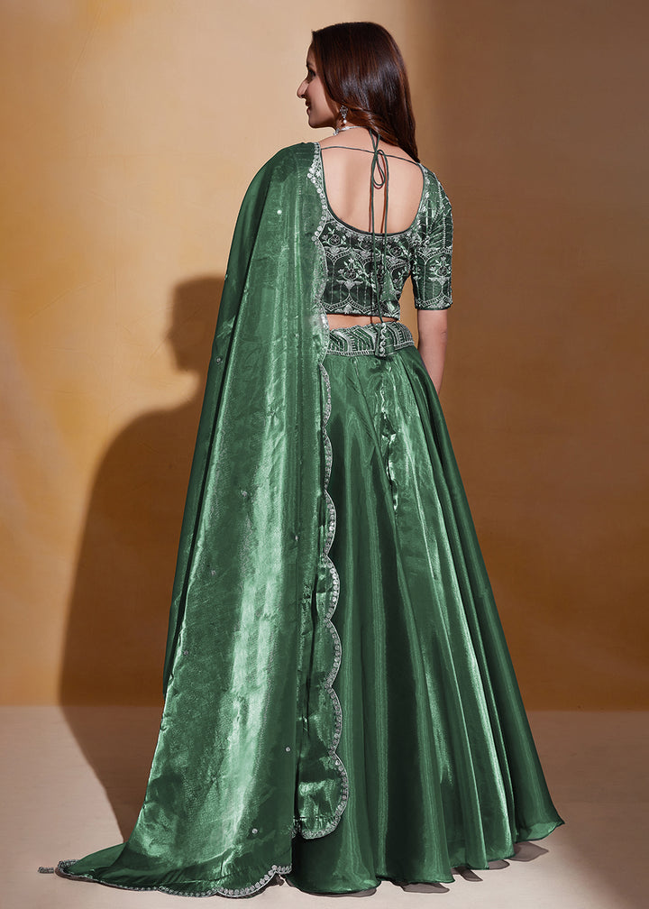 Buy Now Green Organza Silk A Line Festive Party Lehenga Choli Online in USA, UK, Canada & Worldwide at Empress Clothing. 