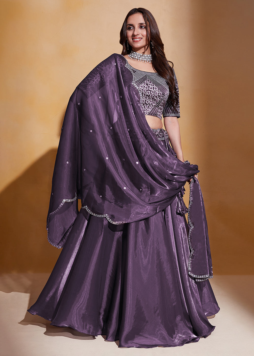 Buy Now Purple Organza Silk A Line Festive Party Lehenga Choli Online in USA, UK, Canada & Worldwide at Empress Clothing. 