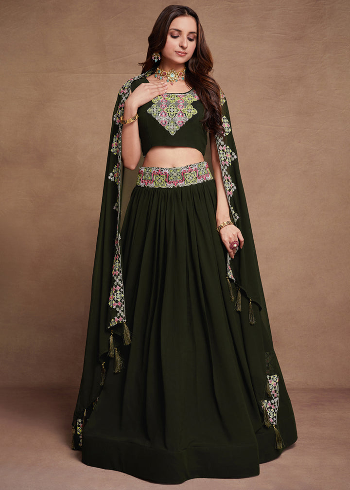 Buy Now Blooming Georgette Green Embroidered Festive Lehenga Choli Online in USA, UK, Canada & Worldwide at Empress Clothing. 
