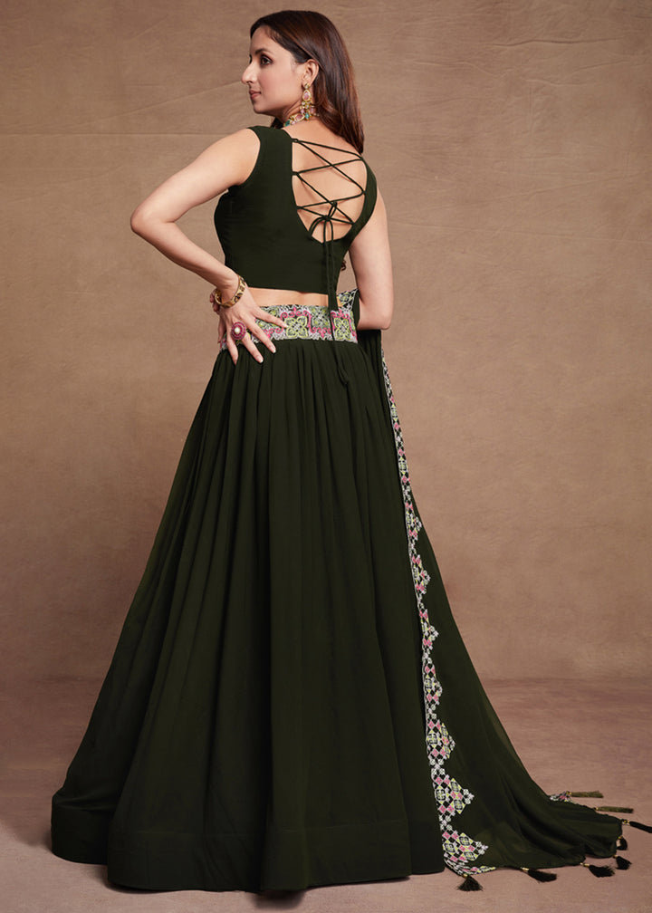Buy Now Blooming Georgette Green Embroidered Festive Lehenga Choli Online in USA, UK, Canada & Worldwide at Empress Clothing. 