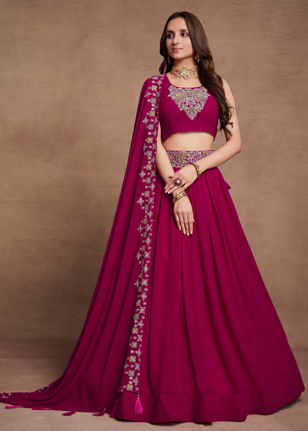 Buy Now Blooming Georgette Pink Embroidered Festive Lehenga Choli Online in USA, UK, Canada & Worldwide at Empress Clothing. 