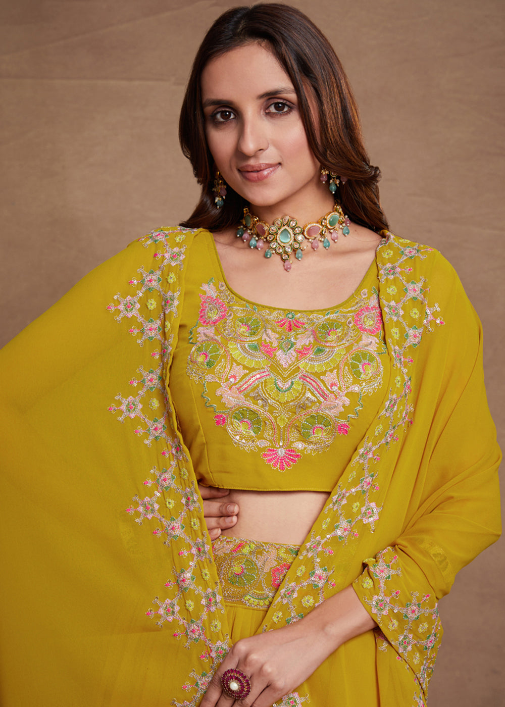 Buy Now Blooming Georgette Yellow Embroidered Festive Lehenga Choli Online in USA, UK, Canada & Worldwide at Empress Clothing.