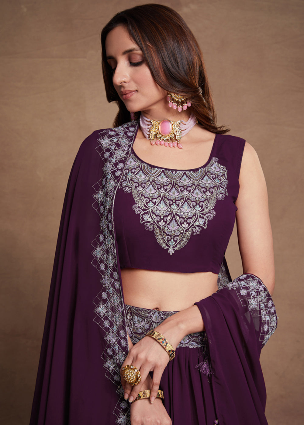 Buy Now Blooming Georgette Purple Embroidered Festive Lehenga Choli Online in USA, UK, Canada & Worldwide at Empress Clothing. 