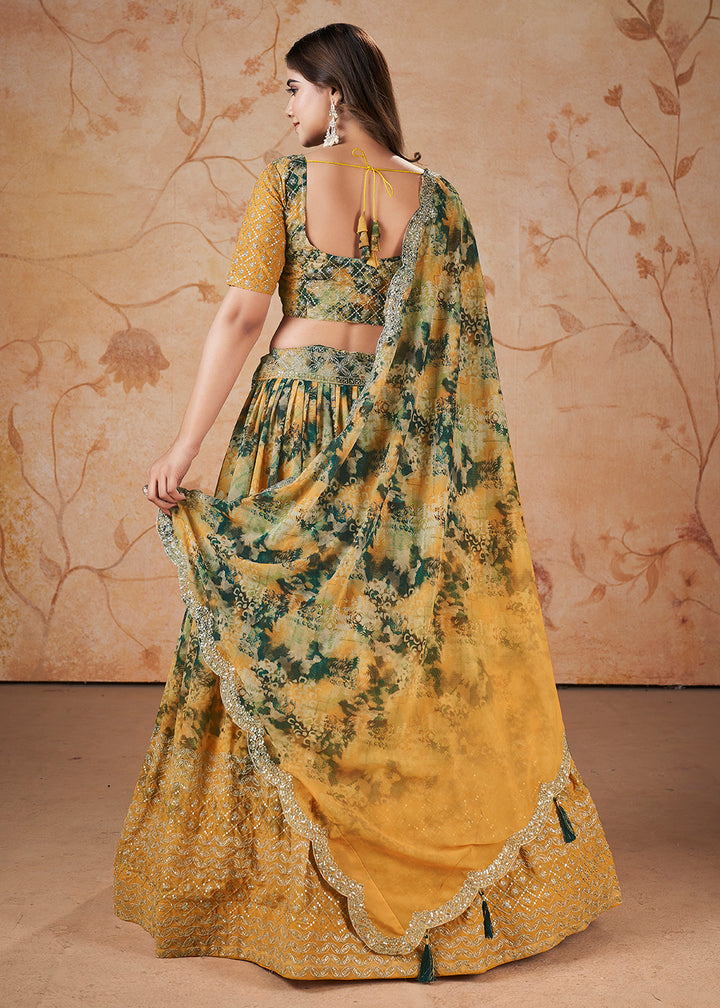 Buy Now Yellow Digital Print & Sequins Wedding Festive Lehenga Choli Online in USA, UK, Canada & Worldwide at Empress Clothing. 