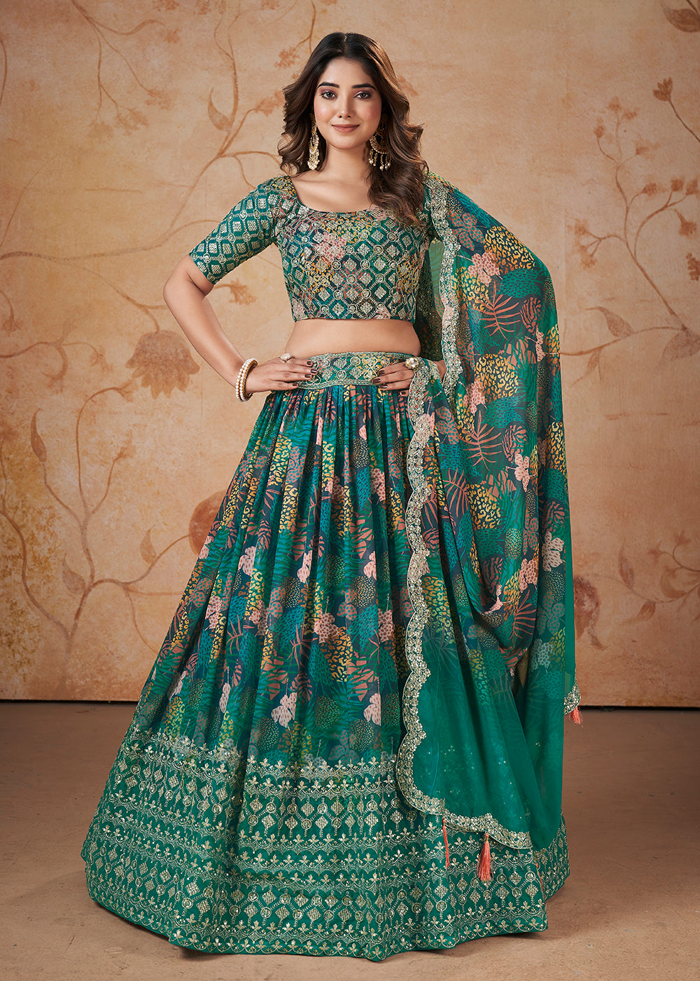 Buy Now Rama Digital Print & Sequins Wedding Festive Lehenga Choli Online in USA, UK, Canada & Worldwide at Empress Clothing.