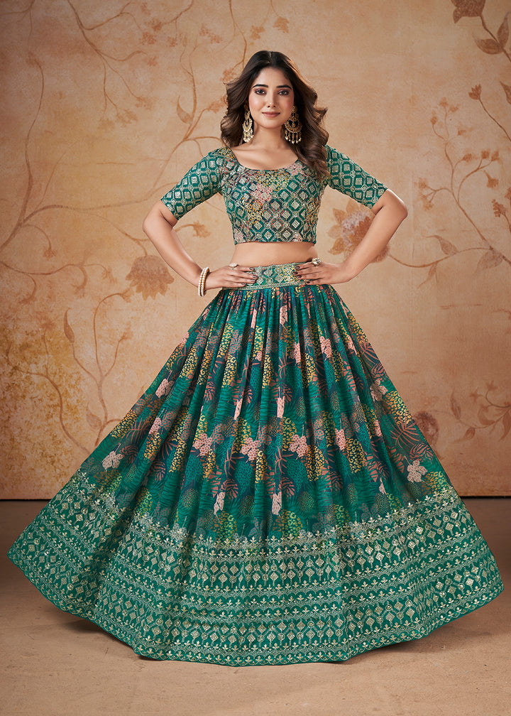 Buy Now Rama Digital Print & Sequins Wedding Festive Lehenga Choli Online in USA, UK, Canada & Worldwide at Empress Clothing.