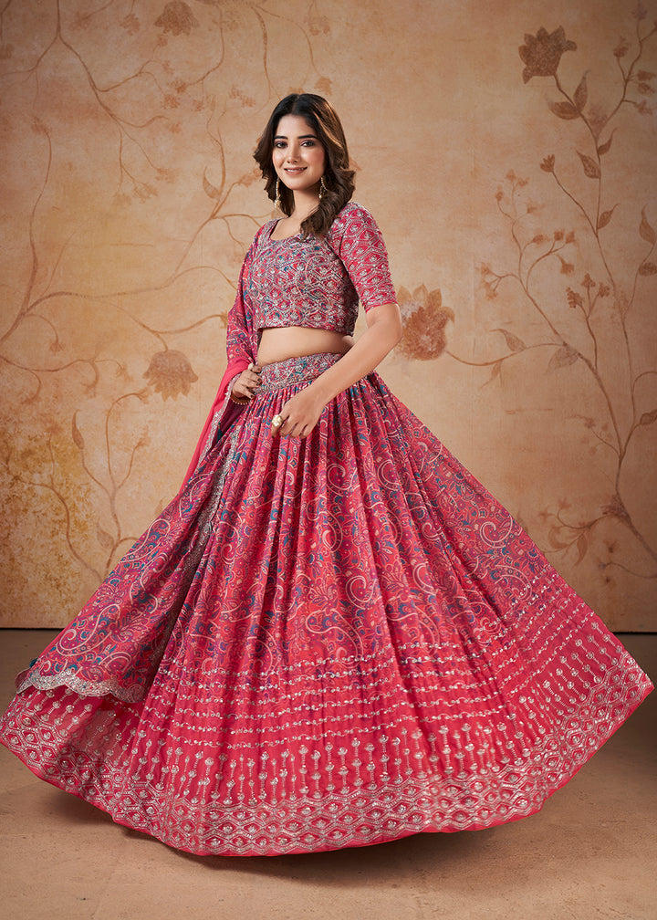 Buy Now Pink Digital Print & Sequins Wedding Festive Lehenga Choli Online in USA, UK, Canada & Worldwide at Empress Clothing. 