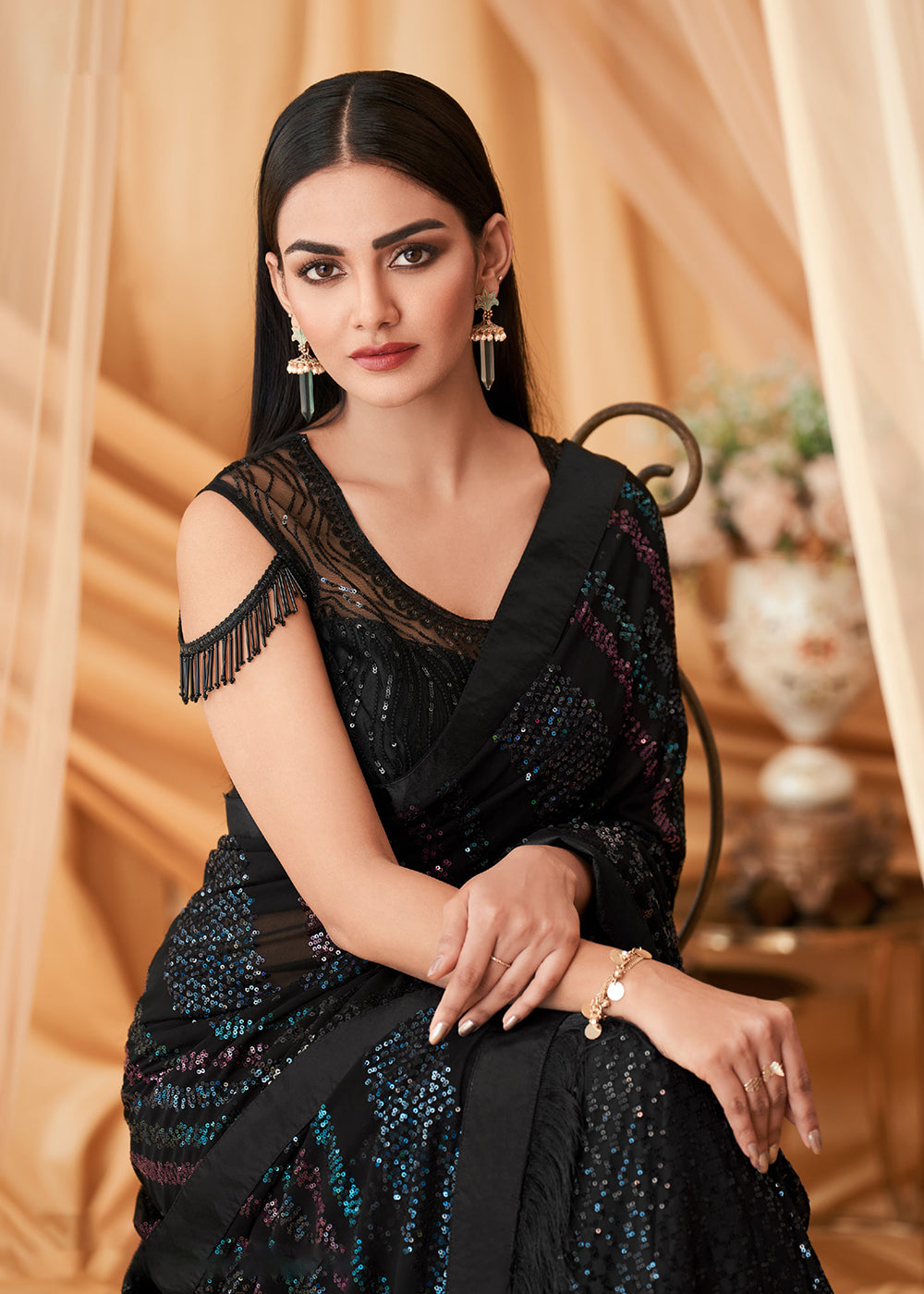 Buy Now Black Georgette Silk Embroidered Festive Party Saree Online in USA, UK, Canada & Worldwide at Empress Clothing. 
