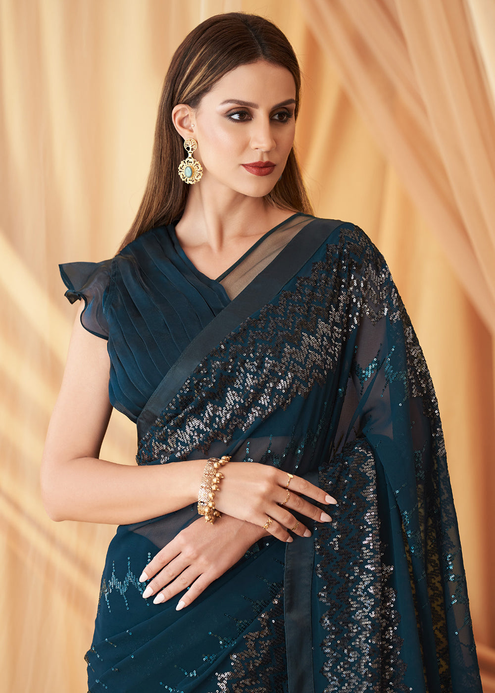 Buy Now Blue Georgette Silk Embroidered Festive Party Saree Online in USA, UK, Canada & Worldwide at Empress Clothing. 