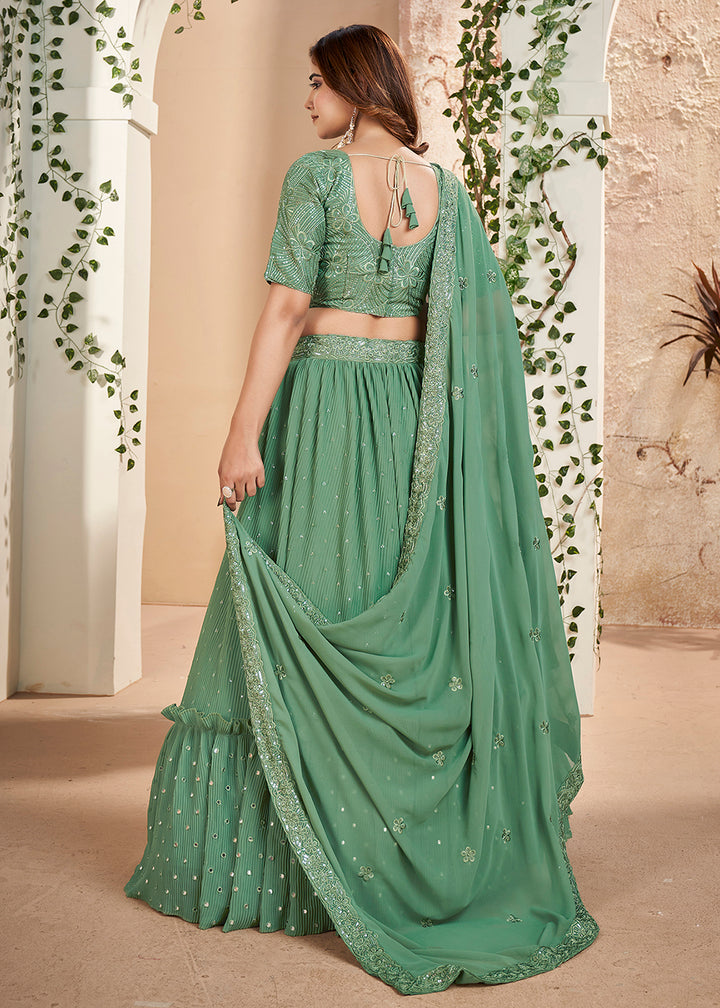 Buy Now Green Thread & Sequins Wedding Party Lehenga Choli Online in USA, UK, Canada & Worldwide at Empress Clothing. 
