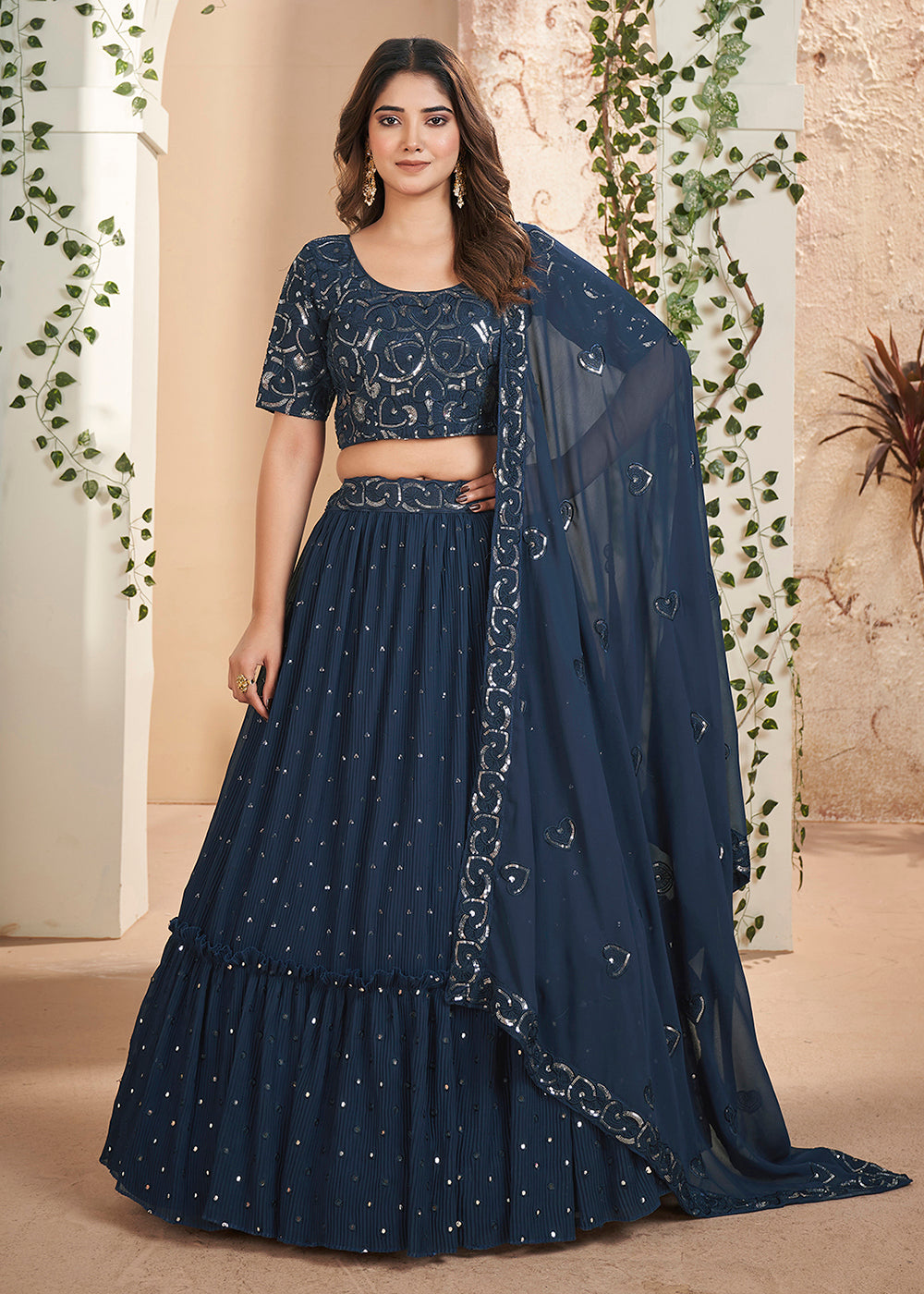 Buy Now Blue Thread & Sequins Wedding Party Lehenga Choli Online in USA, UK, Canada & Worldwide at Empress Clothing.
