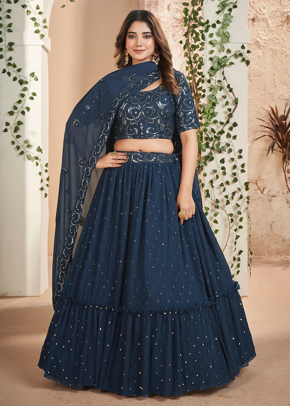 Buy Now Blue Thread & Sequins Wedding Party Lehenga Choli Online in USA, UK, Canada & Worldwide at Empress Clothing.