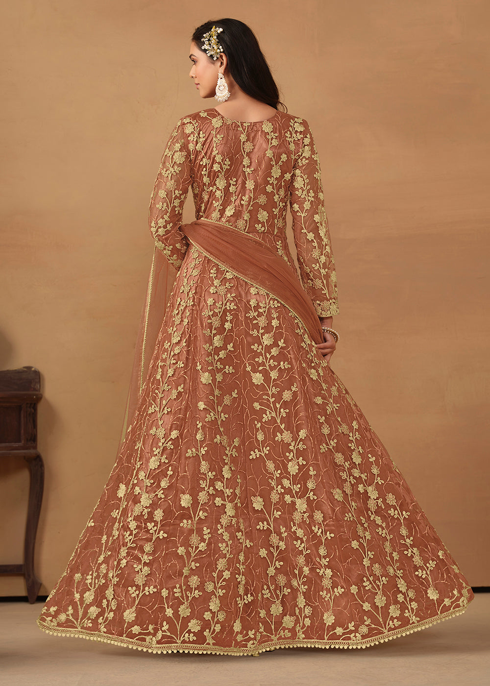 Buy Now Pant Style Peach Embroidered Net Wedding Anarkali Suit Online in USA, UK, Australia, New Zealand, Canada & Worldwide at Empress Clothing.