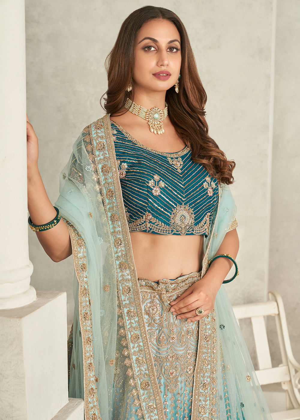 Buy Now Blue Wedding Style Embroidered A Line Lehenga Choli Online in USA, UK, Canada & Worldwide at Empress Clothing. 