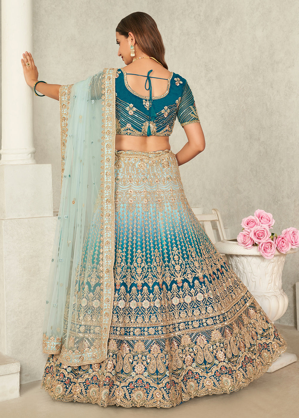 Buy Now Blue Wedding Style Embroidered A Line Lehenga Choli Online in USA, UK, Canada & Worldwide at Empress Clothing. 
