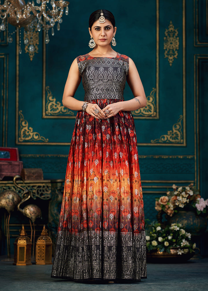 Buy Now Lovely Multicolor Digital Foil Printed Ready to Wear Gown Online in USA, UK, Australia, New Zealand, Canada & Worldwide at Empress Clothing.