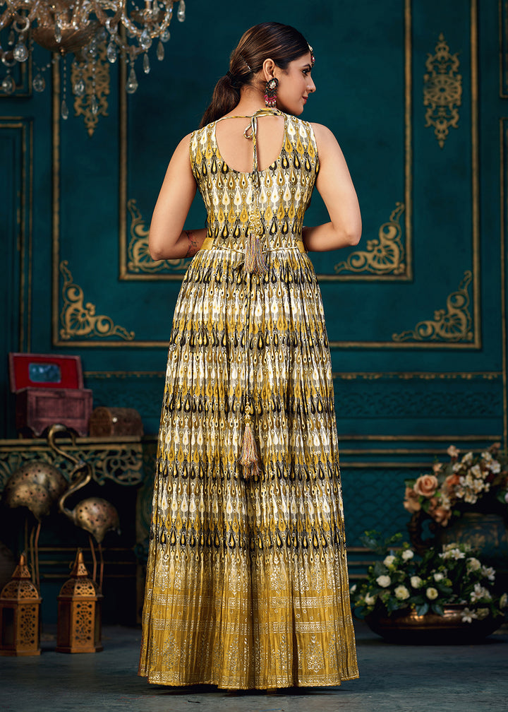 Buy Now Dusty Mustard Digital Foil Printed Ready to Wear Gown Online in USA, UK, Australia, New Zealand, Canada & Worldwide at Empress Clothing.