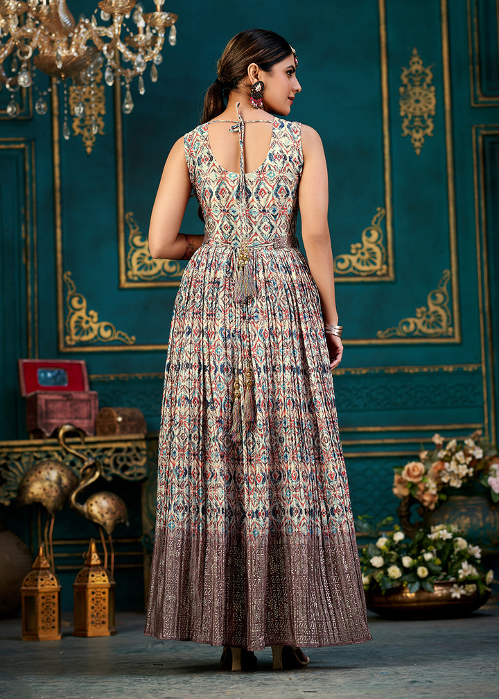 Buy Now Mauve Multicolor Digital Foil Printed Ready to Wear Gown Online in USA, UK, Australia, New Zealand, Canada & Worldwide at Empress Clothing.
