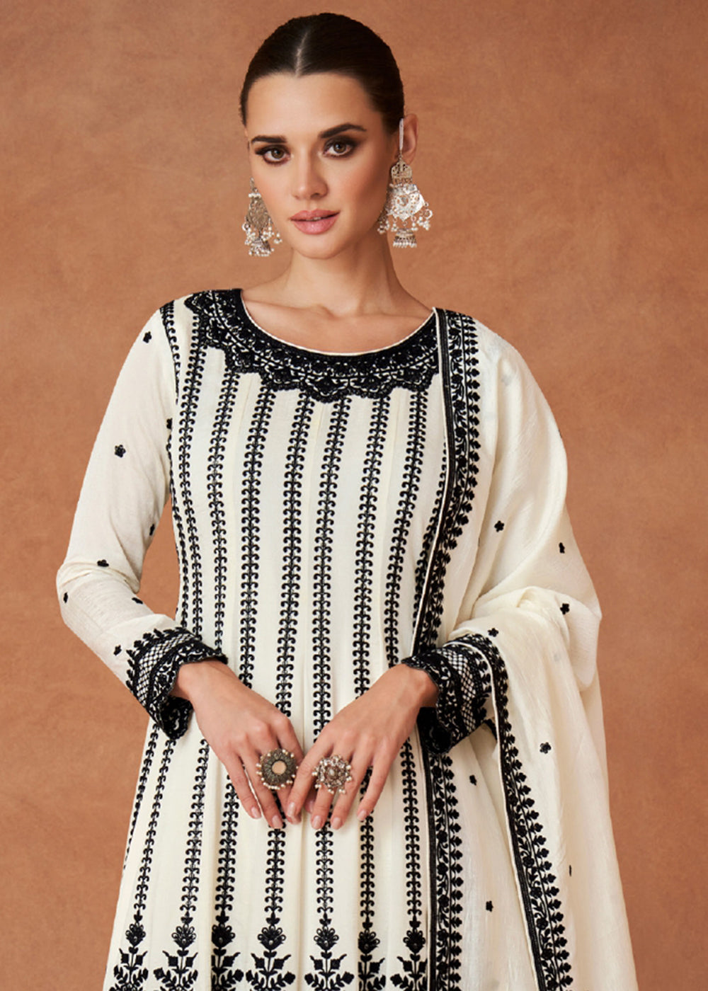Shop Now Premium Silk Embroidered Off White Festive Sharara Suit Online at Empress Clothing in USA, UK, Canada, Italy & Worldwide. 
