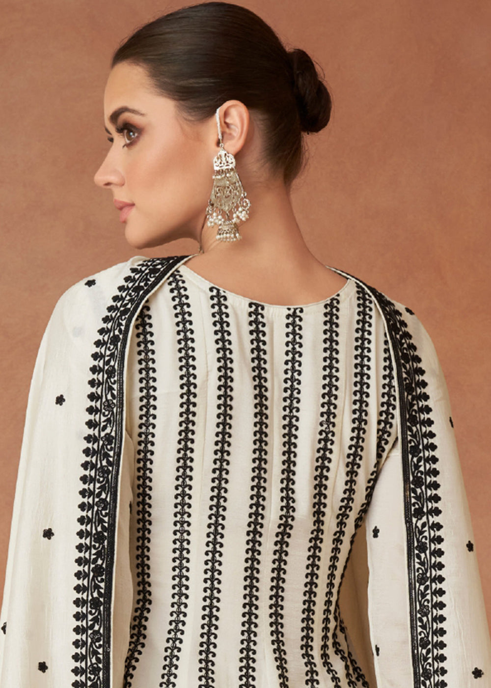 Shop Now Premium Silk Embroidered Off White Festive Sharara Suit Online at Empress Clothing in USA, UK, Canada, Italy & Worldwide. 