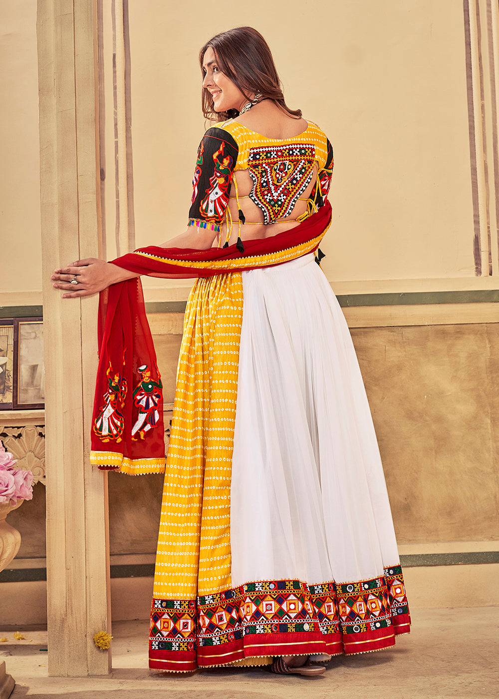 Buy Now Yellow Gamthi Work Art Silk Navratri Special Chaniya Choli Online in USA, UK, Canada & Worldwide at Empress Clothing