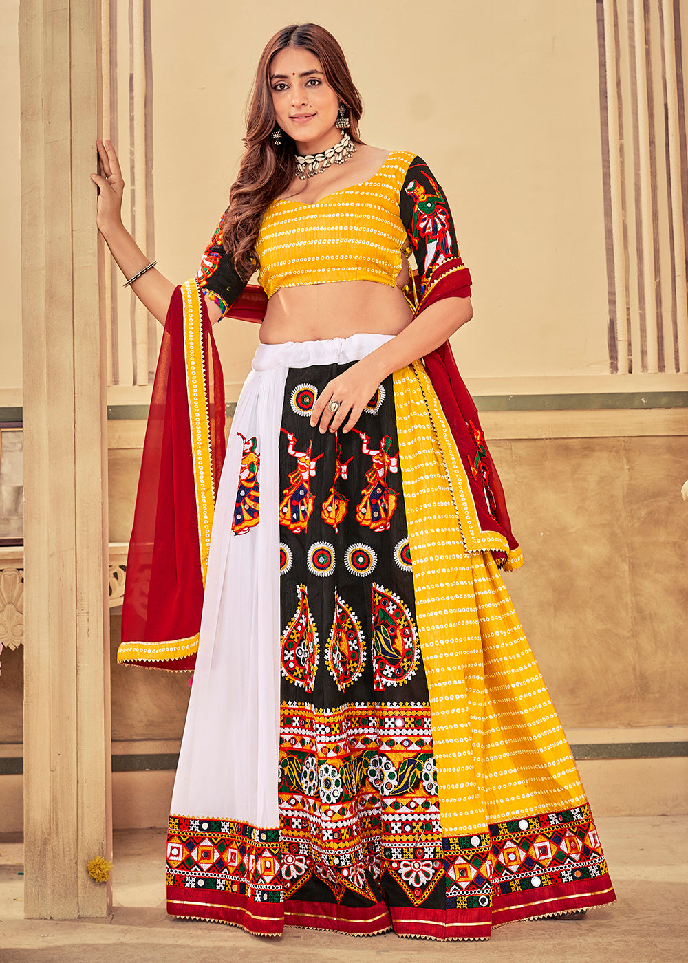Buy Now Yellow Gamthi Work Art Silk Navratri Special Chaniya Choli Online in USA, UK, Canada & Worldwide at Empress Clothing