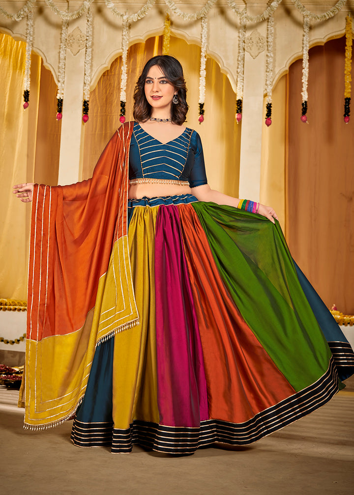 Buy Now Multicolor Gamthi Work Silk Navratri Special Chaniya Choli Online in USA, UK, Canada & Worldwide at Empress Clothing.