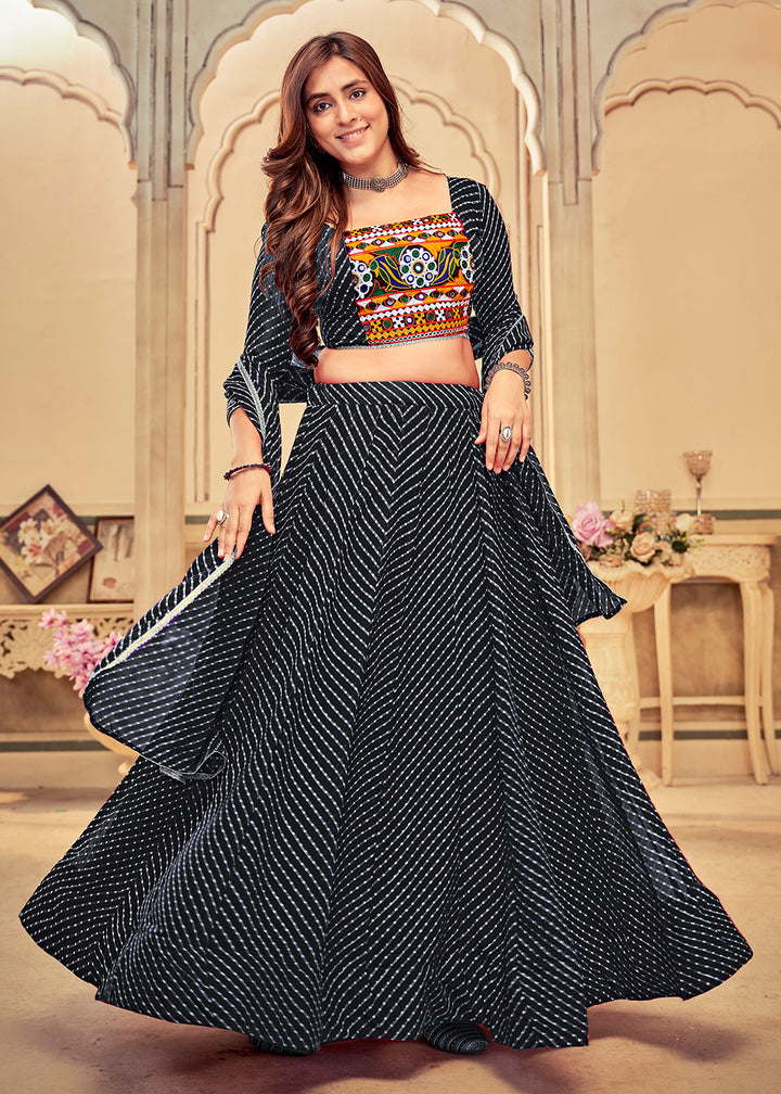 Buy Now Black Gamthi Work Georgette Navratri Special Chaniya Choli Online in USA, UK, Canada & Worldwide at Empress Clothing.
