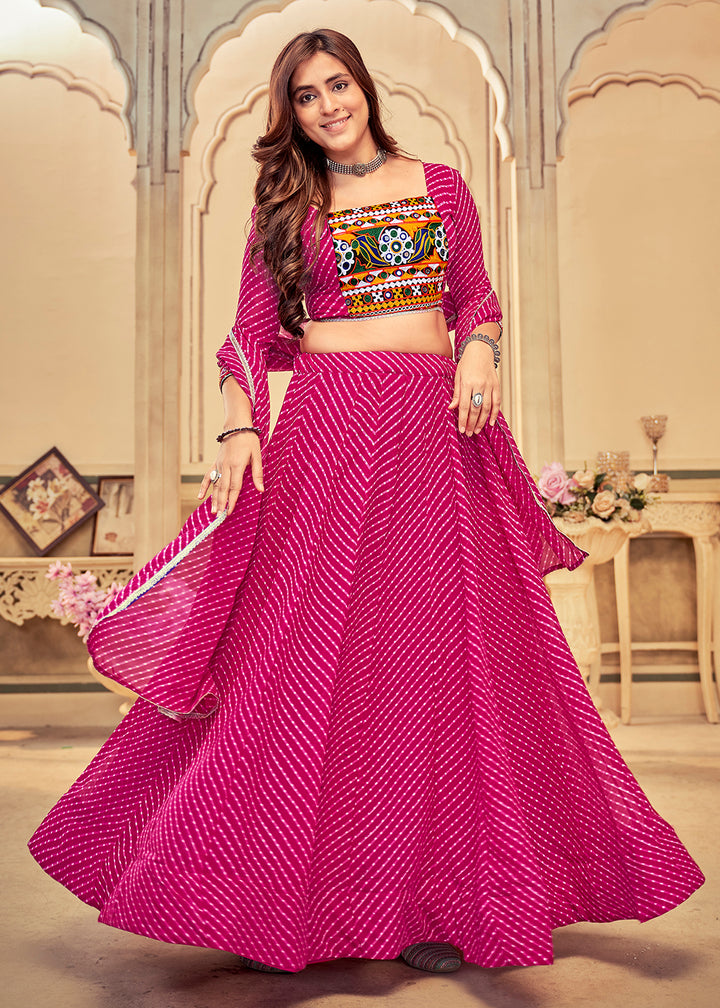 Buy Now Pink Gamthi Work Georgette Navratri Special Chaniya Choli Online in USA, UK, Canada & Worldwide at Empress Clothing.