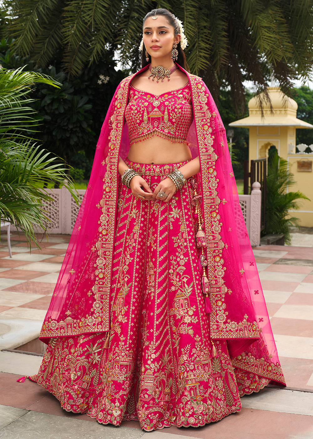 Buy Now Rani Pink Khatli Embroidered Silk Bridal Lehenga Choli Online in US, UK, Canada, France, Italy, Germany, Sweden, Denmark, Greece & Worldwide at Empress.