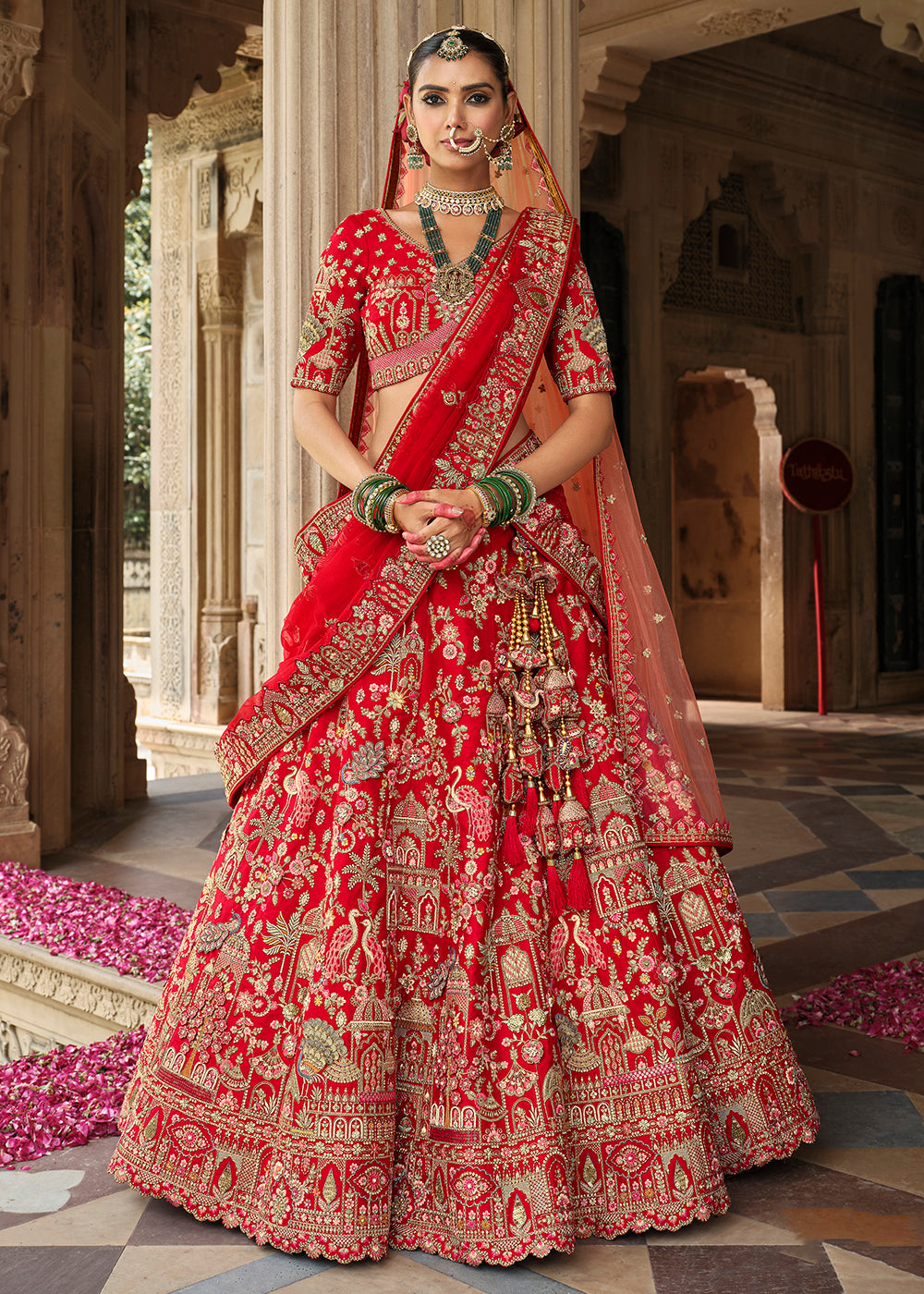 Buy Now Red Khatli Embroidered Silk Bridal Lehenga Choli Online in US, UK, Canada, France, Italy, Germany, Sweden, Denmark, Greece & Worldwide at Empress.
