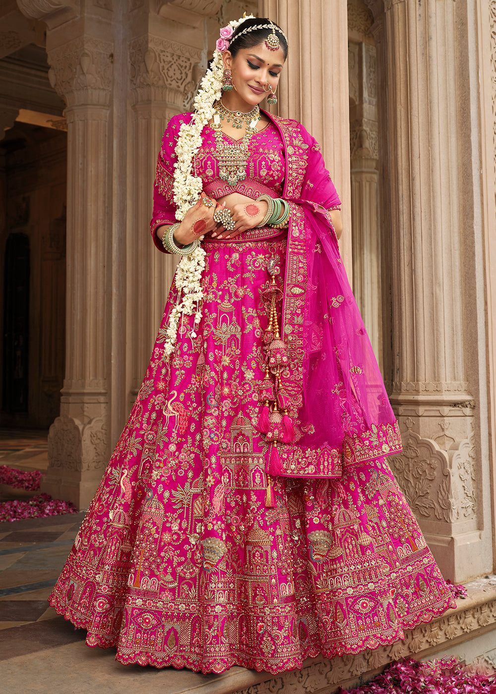 Buy Now Pink Khatli Embroidered Silk Bridal Lehenga Choli Online in US, UK, Canada, France, Italy, Germany, Sweden, Denmark, Greece & Worldwide at Empress.