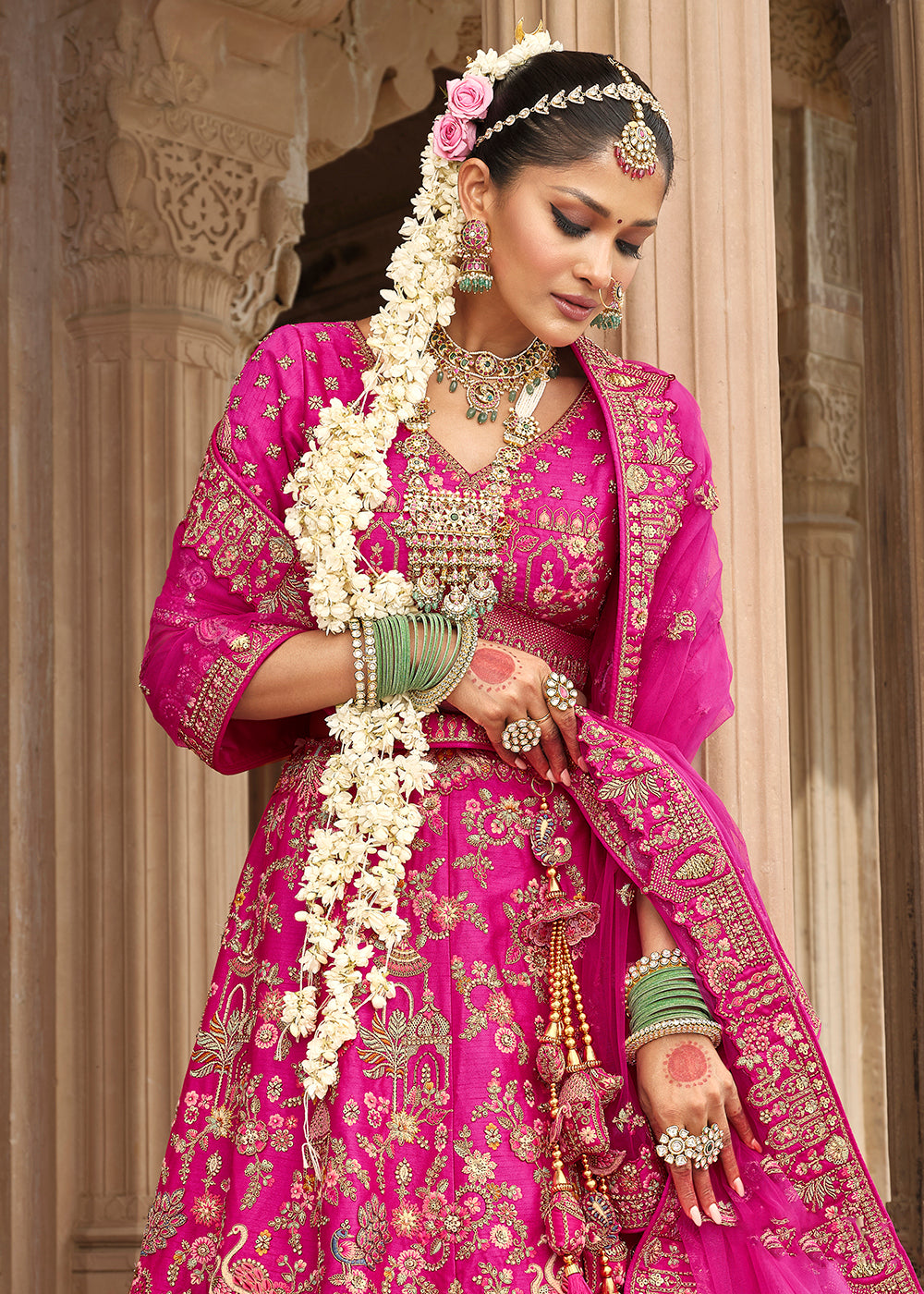 Pink Khatli Embroidered Silk Bridal Lehenag Choli