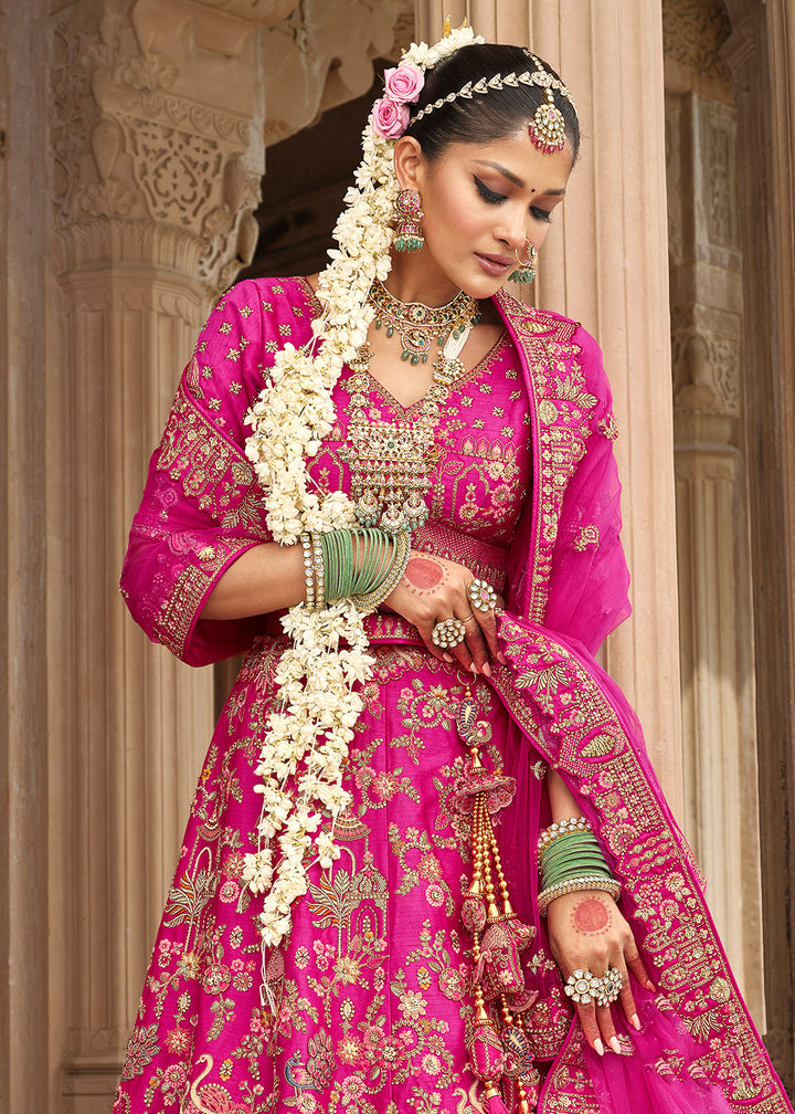 Pink Khatli Embroidered Silk Bridal Lehenag Choli