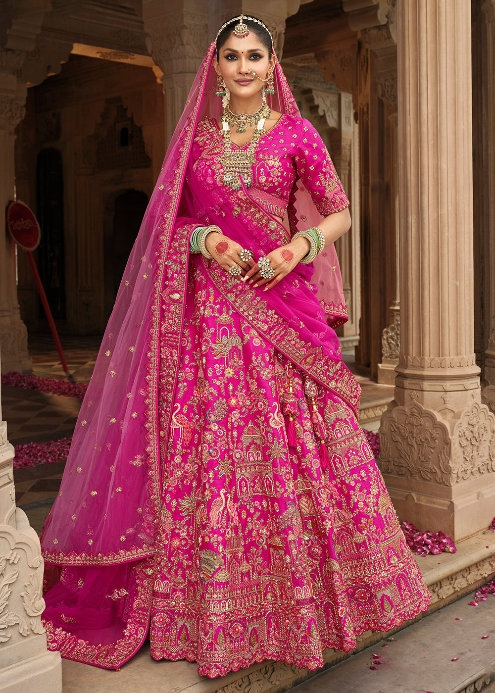 Buy Now Pink Khatli Embroidered Silk Bridal Lehenga Choli Online in US, UK, Canada, France, Italy, Germany, Sweden, Denmark, Greece & Worldwide at Empress.