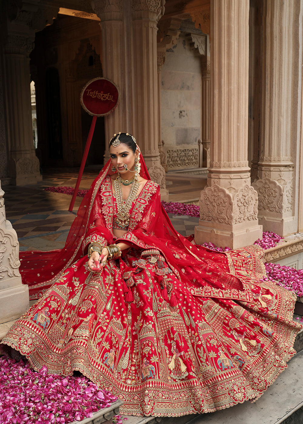 Buy Now Rani Red Khatli Embroidered Silk Bridal Lehenga Choli Online in US, UK, Canada, France, Italy, Germany, Sweden, Denmark, Greece & Worldwide at Empress.