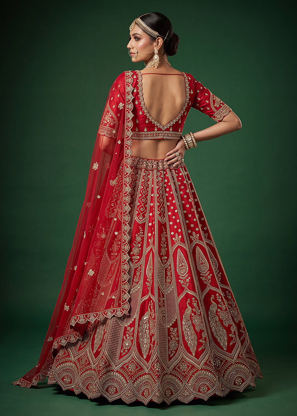 Buy Now Bridal Red Heavy Embroidered Designer Style Lehenga Choli Online in US, UK, Canada, France, Italy, Germany, Sweden, Denmark, UAE &amp; Worldwide at Empress.
