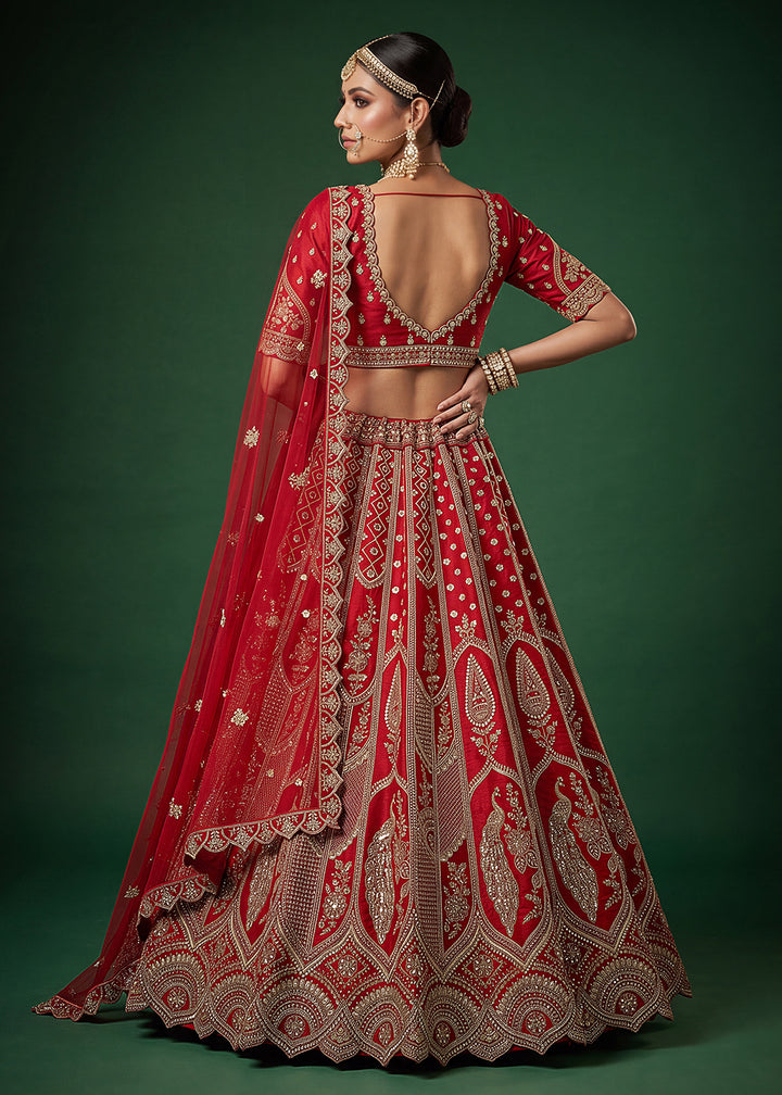 Buy Now Bridal Red Heavy Embroidered Designer Style Lehenga Choli Online in US, UK, Canada, France, Italy, Germany, Sweden, Denmark, UAE &amp; Worldwide at Empress.