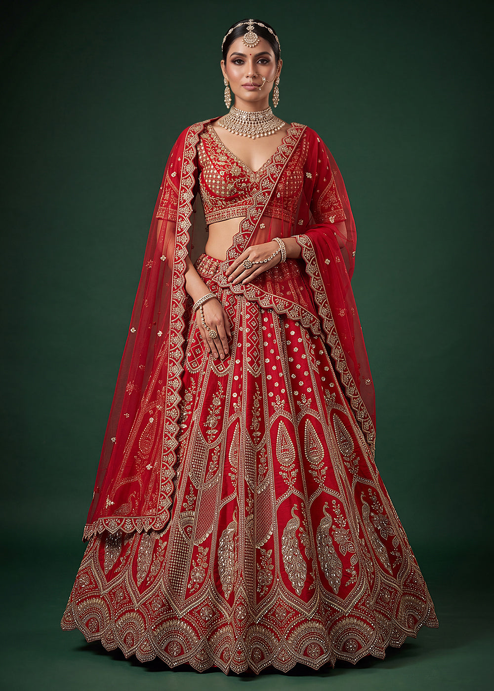 Buy Now Bridal Red Heavy Embroidered Designer Style Lehenga Choli Online in US, UK, Canada, France, Italy, Germany, Sweden, Denmark, UAE &amp; Worldwide at Empress.