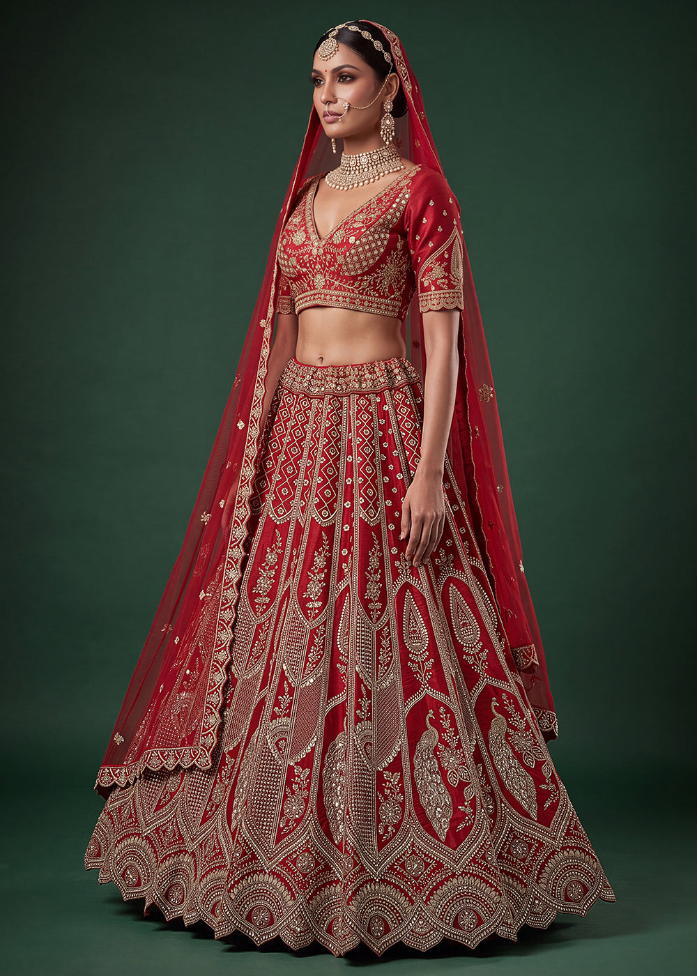 Buy Now Bridal Red Heavy Embroidered Designer Style Lehenga Choli Online in US, UK, Canada, France, Italy, Germany, Sweden, Denmark, UAE &amp; Worldwide at Empress.