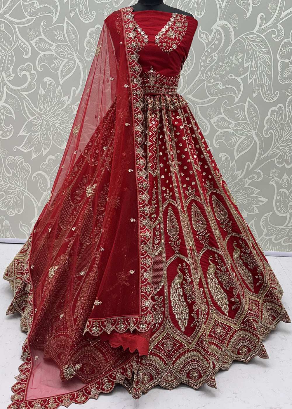 Buy Now Bridal Red Heavy Embroidered Designer Style Lehenga Choli Online in US, UK, Canada, France, Italy, Germany, Sweden, Denmark, UAE &amp; Worldwide at Empress.